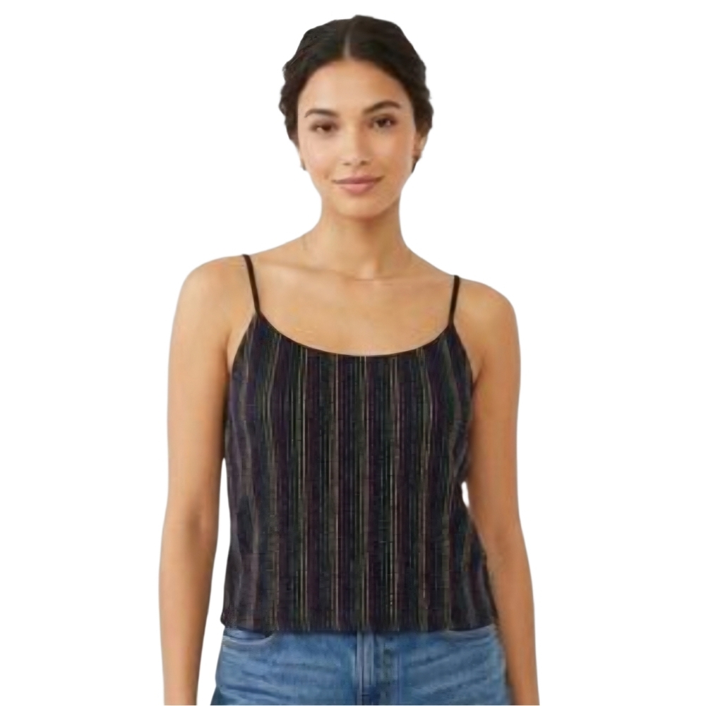 TOPSHOP Baby Tee Metallic Stripe Cami Crop Top Multi Rainbow Black Size 8